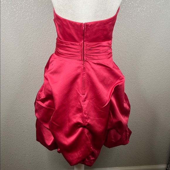 David's Bridal Raspberry Pink 80's Style Strapless Satin Prom Wedding Dress 4 - Picture 5 of 7
